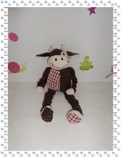 U - Doudou Peluche Vache Velours Grosses Côtes Marron Rose Ecru Anhui