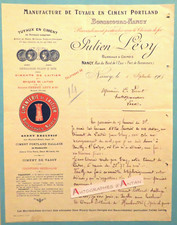 ● BONSECOURS Nancy lettre Julien LEVY Cimenterie Laitier Ciment Portland Lioret
