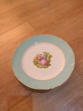 Lot de 6 assiettes vintage Fragonard - Scène romantique - Bord vert et doré