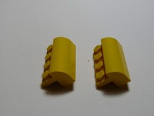 Lego 2 x yellow Slope, Curved 2 x 4 x 1 1/3, 4 Recessed Studs set 3221 part 6081