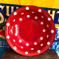Cuvette Saladier Vintage Tôle Émaillée Rouge à Pois Blancs Déco Cuisine Campagne