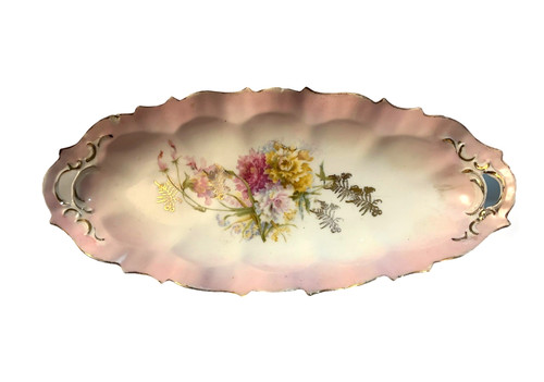 Vintage white pink floral oval - white,