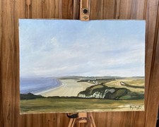 Tableau paysage de bord de mer huile sur toile signée À.Laguillomette année 1970