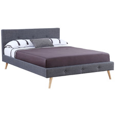 Lit double scandinave OSLO avec tête de lit et sommier 160 x 200 cm tissu gris a