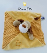 5914?Doudou plat Mouchoir Chien  MOTS D'ENFANTS  Jaune Coeur