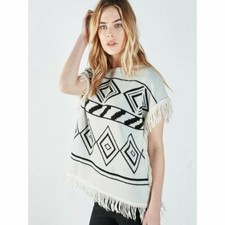 Poncho BERENICE en laine et cachemire écru/noir Taille 34-36-38 NEUF ETIQUETTE