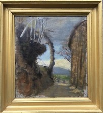 Peinture À L'Huile Vieux Étude 19. Siècle Anonyme Chemin Dans Lumière 31x28 CM