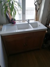 Meuble cuisine 2 portes bois massif avec double évier +égouttoir 