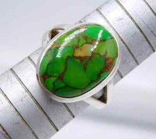 5.65 GM 925 Argent Sterling Vert Naturel Cuivre Turquoise Cab Gemme Bague 17.8cm