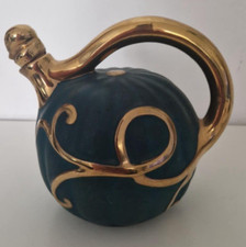 ? Carafe à liqueur vintage GSL France – Vert foncé & dorure – Élégance rétro