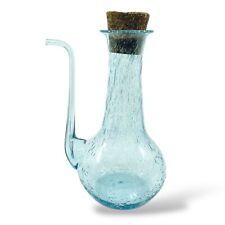 Essencier / Carafe à huile signée Verrerie de Biot – Verre bullé – Bleu – 24 cm