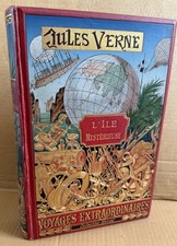 Jules Verne. L’Île Mystérieuse. Reliure M. Engel. Dos au Phare. Hetzel. Top