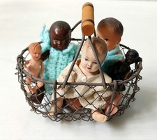 5 PETIT POUPON CELLULOID PETITCOLIN MARQUE 7 ET 13 DE 1950 PANIER METAL TRESSE