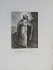 BELLE GRAVURE début XIX° SACRE COEUR JESUS CHRIST RELIGION DIEU NEOCLASSIQUE