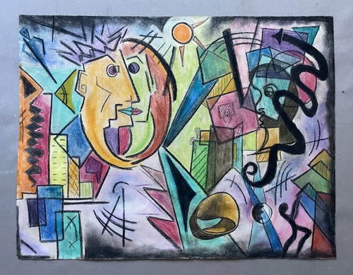 Dessin post cubiste pastel - dessin, post-cubiste,