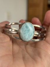 Bracelet Manchette En Argent Sterling 925 Fait Main En Pierre Précieuse Larimar