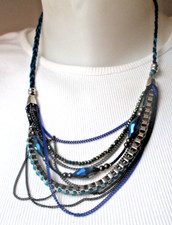 collier IKITA couleur argent plastron chaines perles original bijou vintage 5649