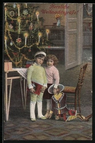Carte postale couple enfants - postale,
