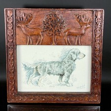 Cadre bois sculpté ancien cerfs arbre photo chasseur rustique vintage