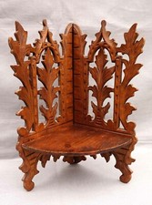 French Black Forest Cut Carved Wood Folding Corner Shelf 1900