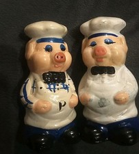 Ancienne SALIERE  POIVRIERE Cochons Cuisiniers ( Peintes à La Main )