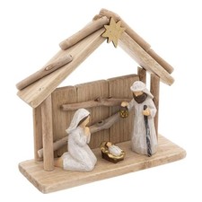 Crèche de Noël Déco "3 Santons" 20cm Naturel