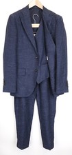 Costume Lazio Pour Homme UK38R Slim Soie Lin Laine Bleu 3 Pièces