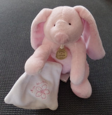 B13G / doudou peluche lapin rose mouchoir blanc fleur brodé DOUDOU ET COMPAGNIE