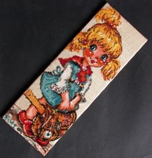 Tableau CANEVAS petite FILLE au CARTABLE ECOLE ECOLIERE style POULBOT 47 x 17 cm