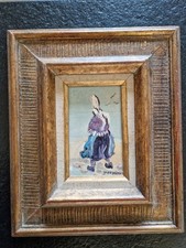 Yves Lange Huile sur isorel Bretonne bigouden sur la plage tableau peinture art