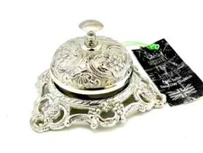 Ancienne cloche de bureau de table en relief couleur argent brillant finition...