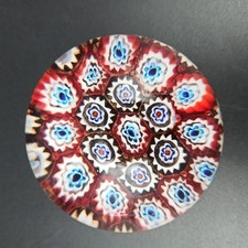 BOULE PRESSE-PAPIERS SULFURE VERRE Décor MILLEFIORI No Murano Baccarat St Louis 