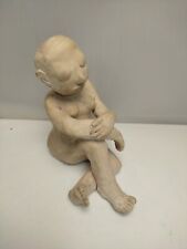 statuette, sculpture d'une femme terre cuite blanche, objet signé artisanal