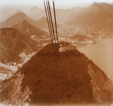 BRESIL Rio de Janeiro Téléphérique c1920 Photo Plaque de verre Stereo Vintage 