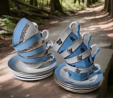 8 Tasses Anciennes Bleu Et Or