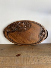 Ancien Grand Plateau en Bois Sculpté Main Fleurs Roses Signé ELIE Art Nouveau