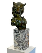 BRONZE DE IRENÉE ROCHARD ( 1906-1984 ) A PATINE VERTE  "  DEUX TÊTES DE LIONNE "