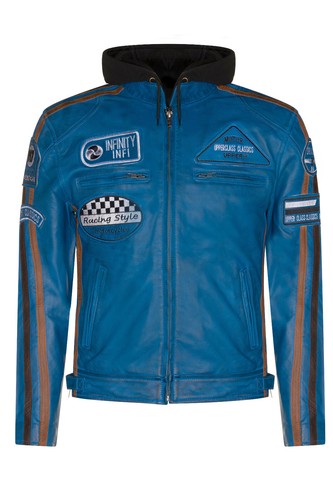Hommes bleu cuir motard - bleu,
