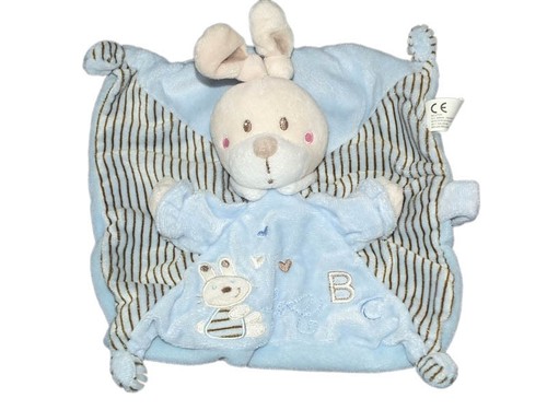 Doudou lapin plat bleu abc - doudou,