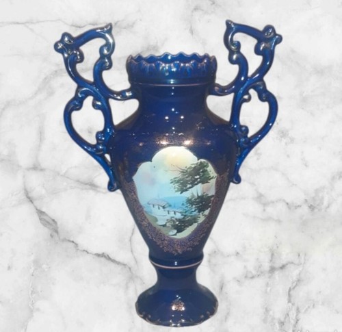 Vase bleu porcelaine - vase, or