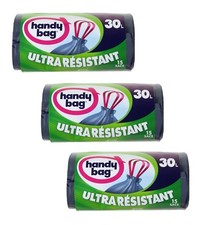 Handy Bag 45 sacs poubelle 30L ultra résistant poignées coulissantes anti-fuites