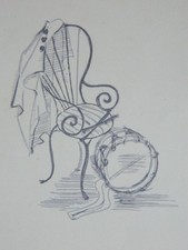 gravure contemporaine anonyme - la chaise du musicien au tambour parade 