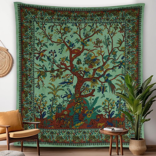 Vert arbre tapisserie indien - arbre,