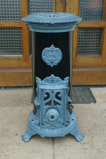 Poêle a bois Godin 3720A émaillé Bleu Majolique restauré  4kw Bûche 40cm