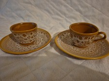 2 Tasses Avec Soucoupes Niderviller Fauve Vintage