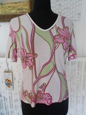 Tee shirt top viscose blanc stretch fleur rose GERRY WEBER 42F 14UK 40D m.courte