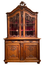 Armoire vaisselier 4 portes en bois- Ancien meuble de rangement français sculpté