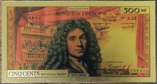 Billet 500 nouveaux francs MOLIERE 1963 réplique polymère gold or