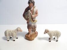 Santons Devineau  Berger au biniou H 11 cm  + 2 Moutons non floqués pattes bois