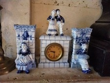 Garniture De Cheminée  Faïence De DELFT Décor  En Camaïeu De  Bleu Et Couple...